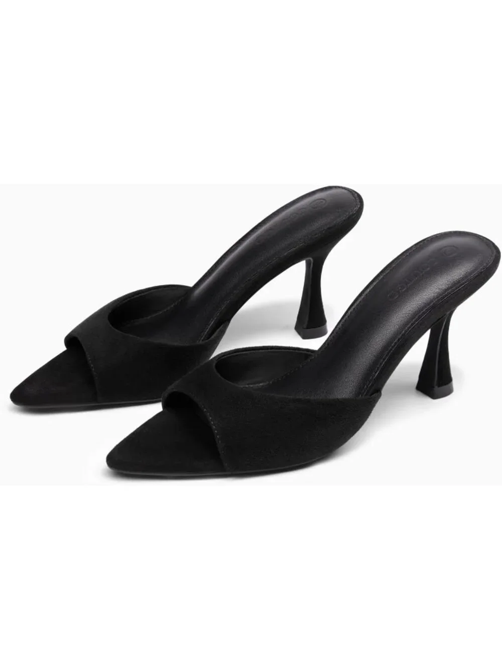 Women's Black Suede Pointed Toe High Heels Slip On Backless Imported Sandals